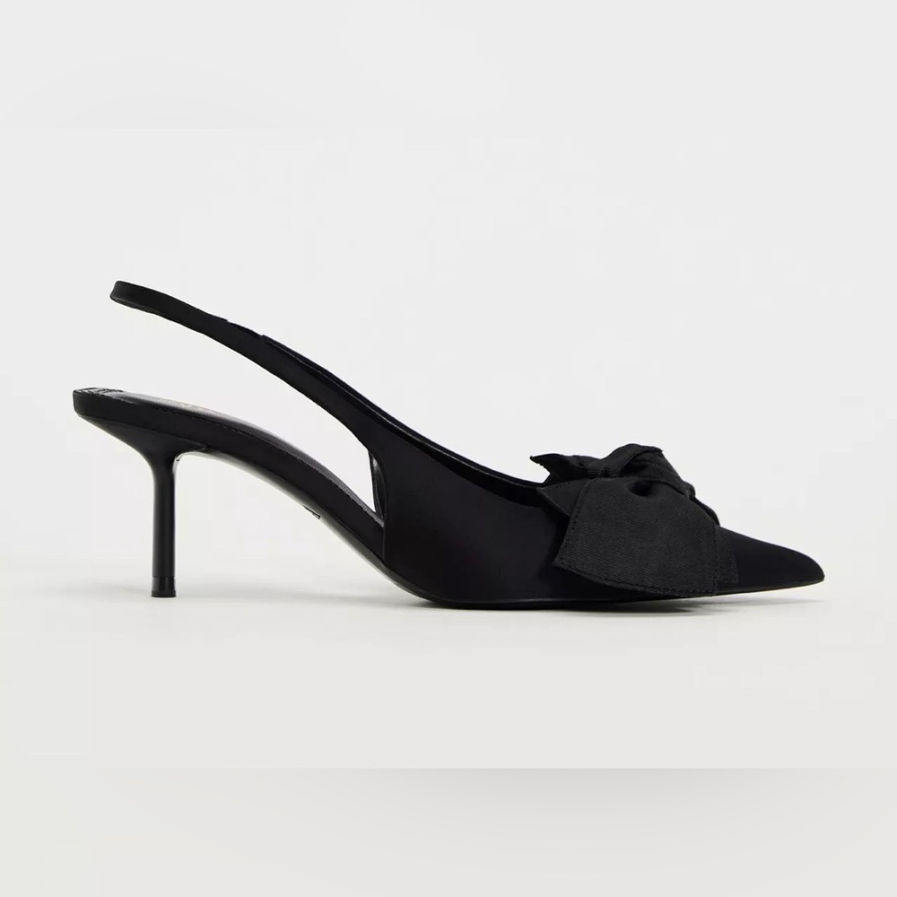 Zara Elegant Black Bow Slingback Heels